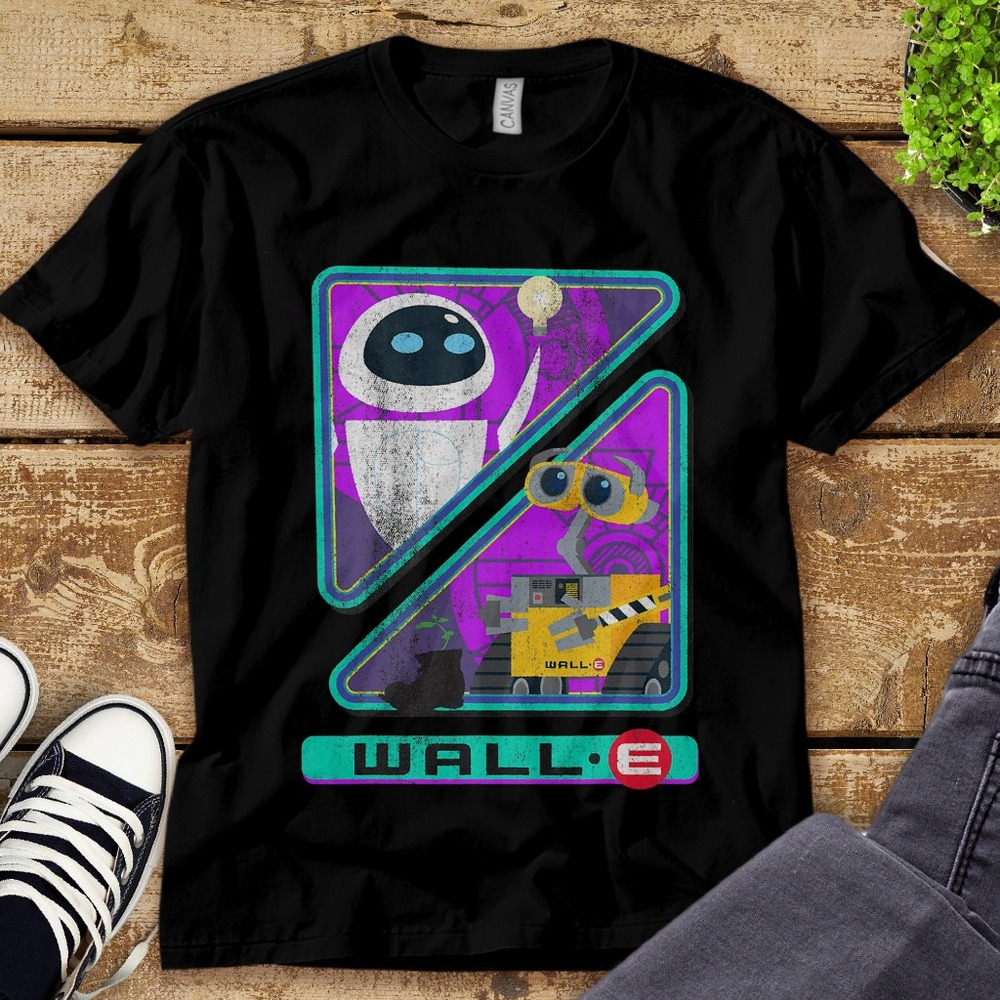 Disney Wall E And Eve Planting Tree Triangles Flying Friends Unisex T-shirt